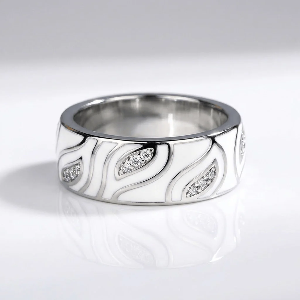 SILVER LEAF ZIRCONIA BAND RING