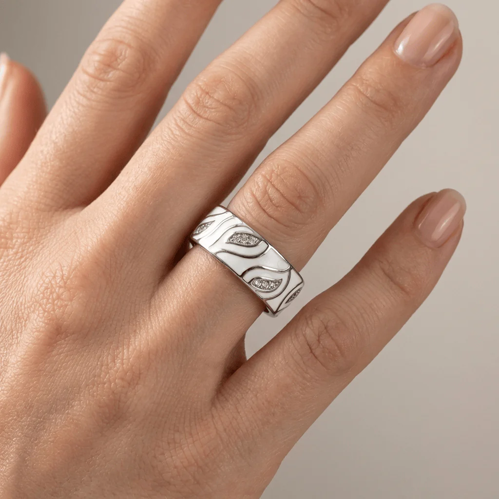 SILVER LEAF ZIRCONIA BAND RING - Image 2