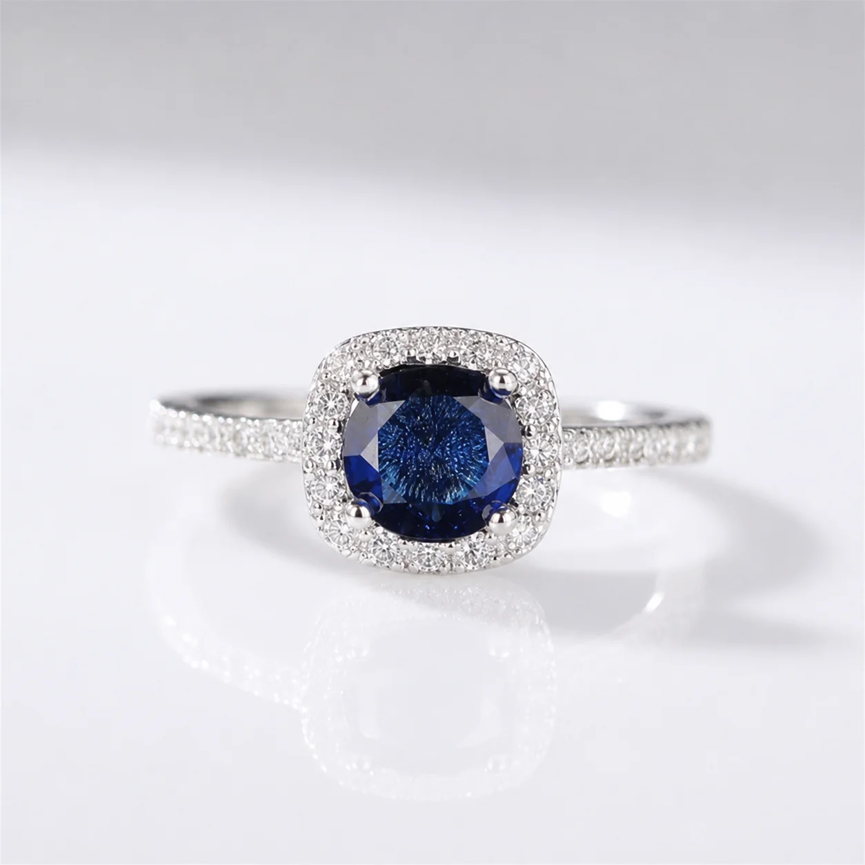 BLUE SAPPHIRE CUSHION HALO RING