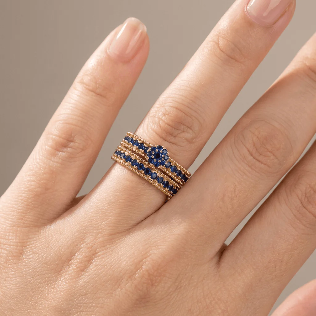 BLUE SAPPHIRE GOLD STACKING BAND SET - Image 2