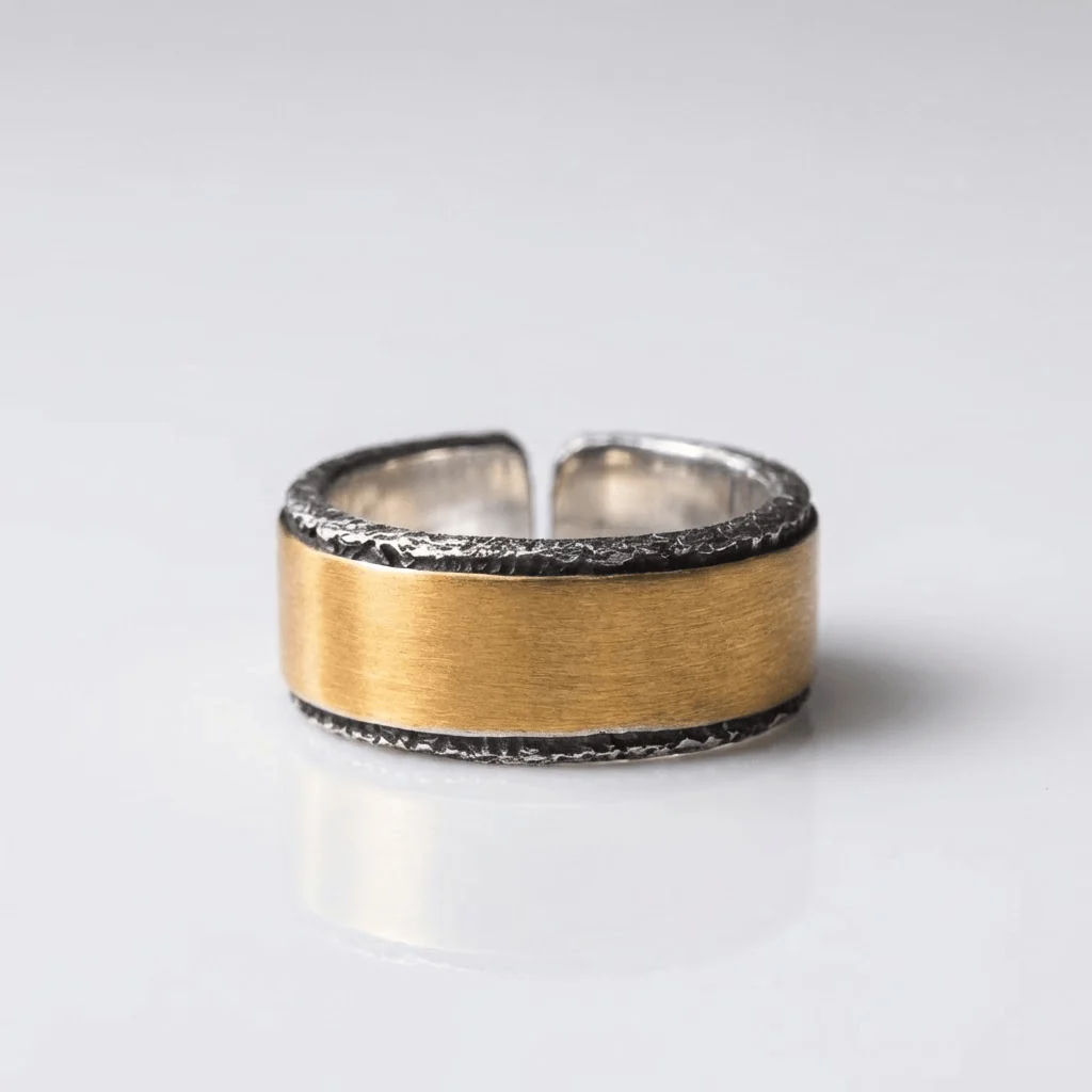 HANDMADE RUSTIC TWO TONE RING - (ADJUSTABLE)