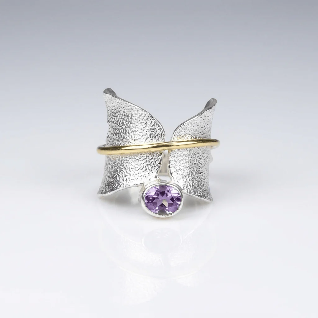 BUTTERFLY AMETHYST SILVER & GOLD RING