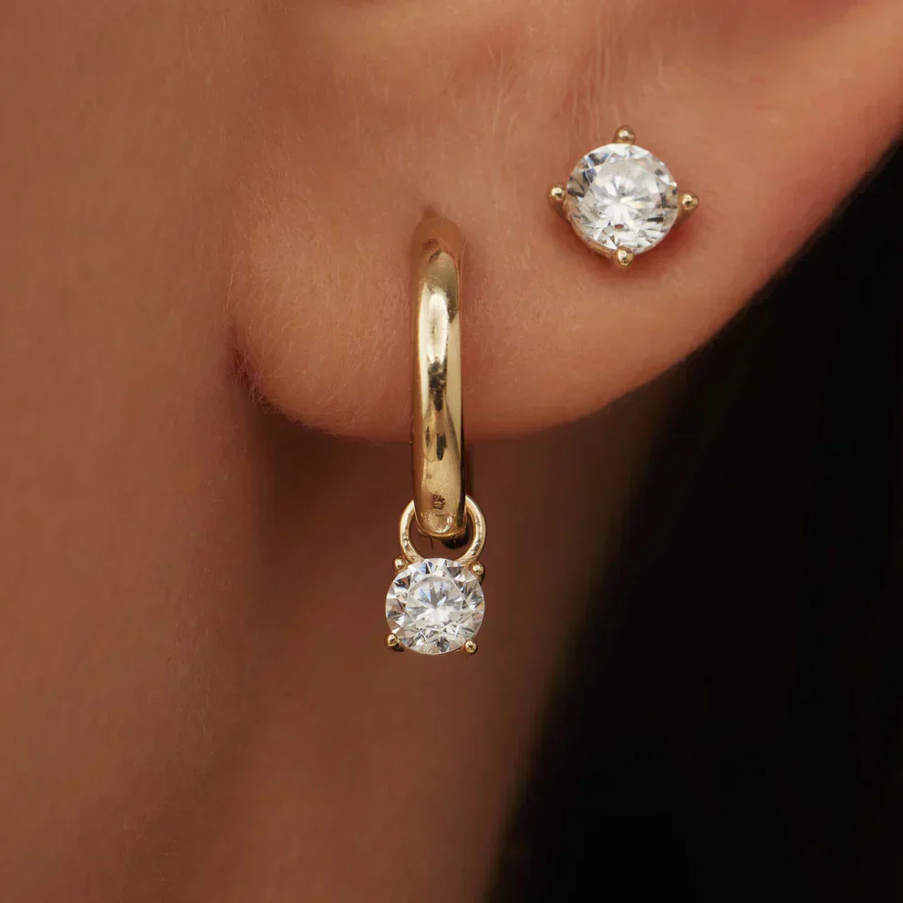Celeste™ | Gold Stone Hoop Earrings - Image 2