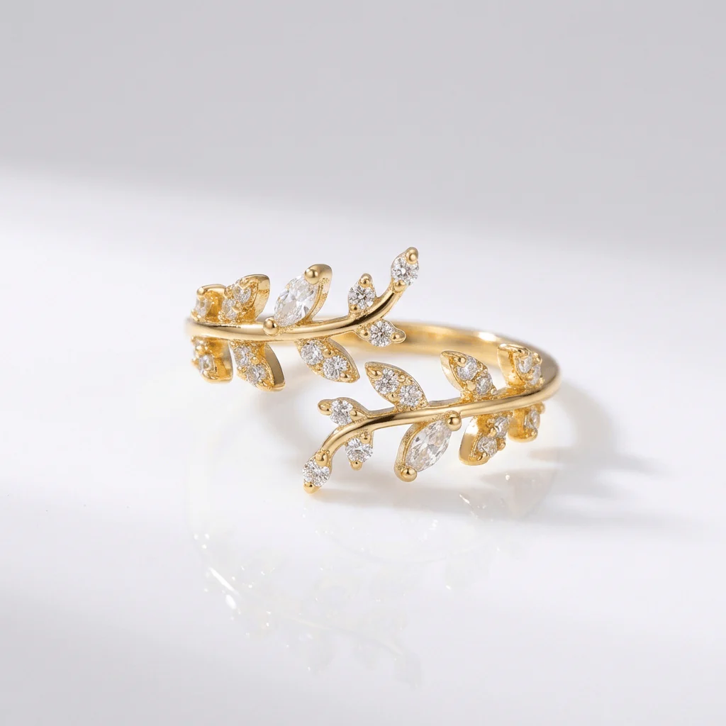 CRYSTAL LEAF VINE SILVER RING - (ADJUSTABLE) - Image 3