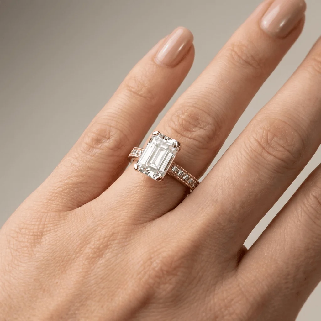 EMERALD CUT ZIRCONIA GOLD VINTAGE RING - Image 2