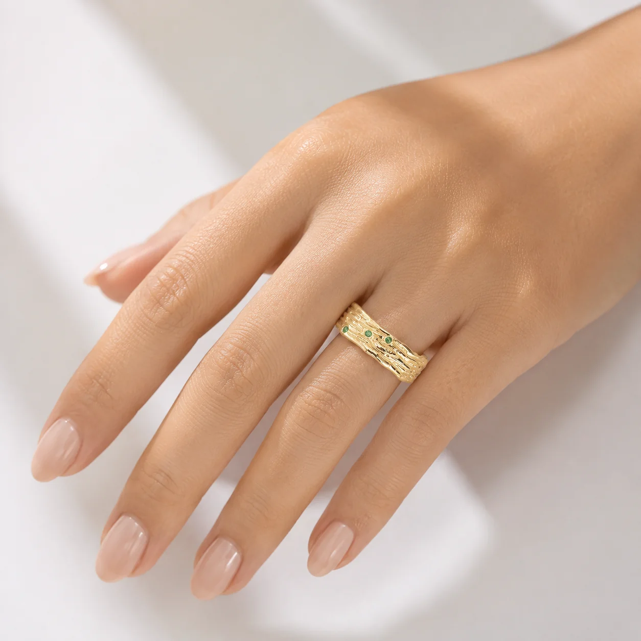 EMERALD TEXTURED CUFF RING - (ADJUSTABLE) - Image 2