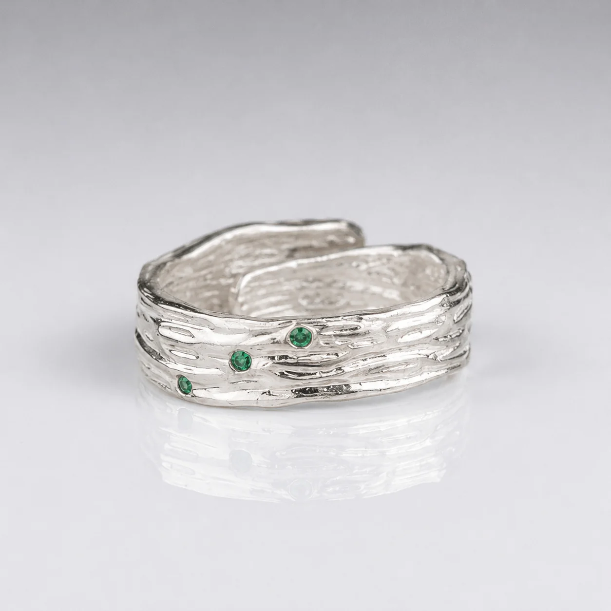 EMERALD TEXTURED CUFF RING - (ADJUSTABLE) - Image 3