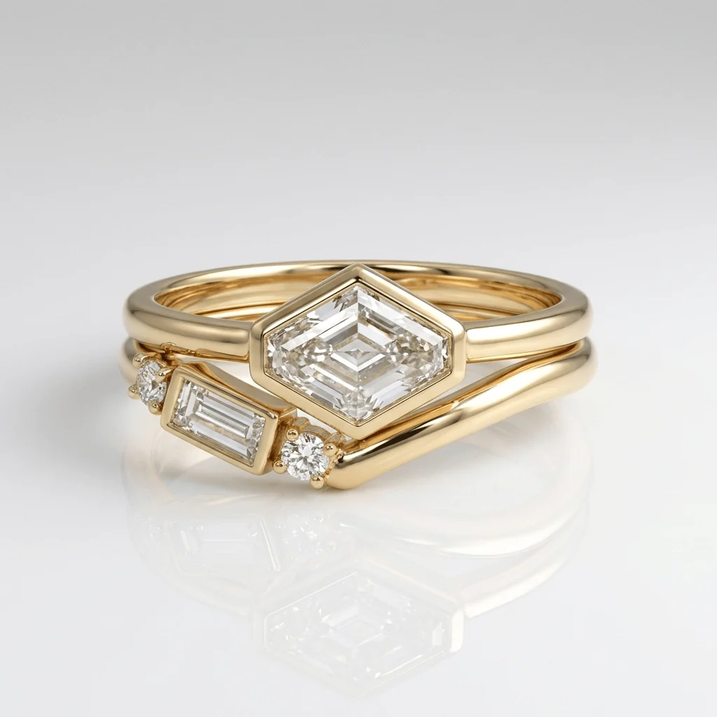GEOMETRIC DIAMOND GOLD RING SET