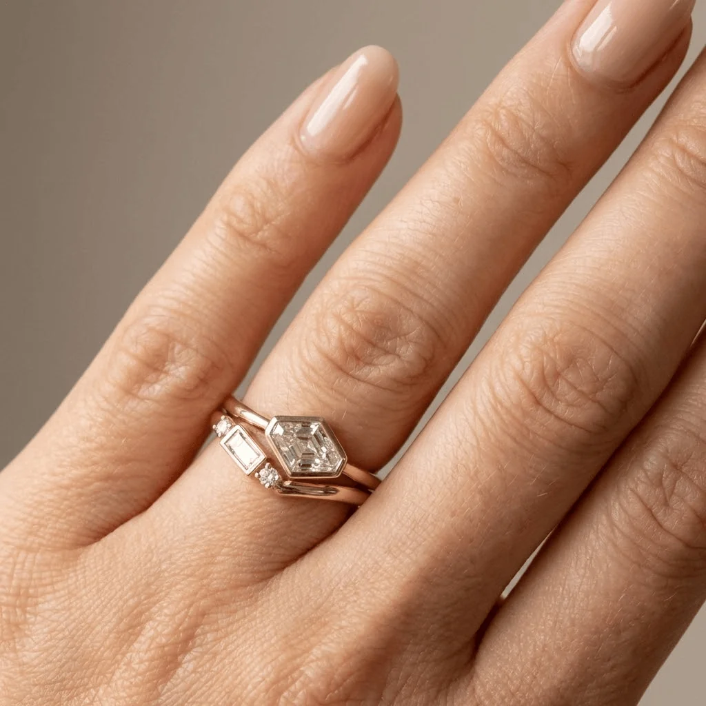 GEOMETRIC DIAMOND GOLD RING SET - Image 2