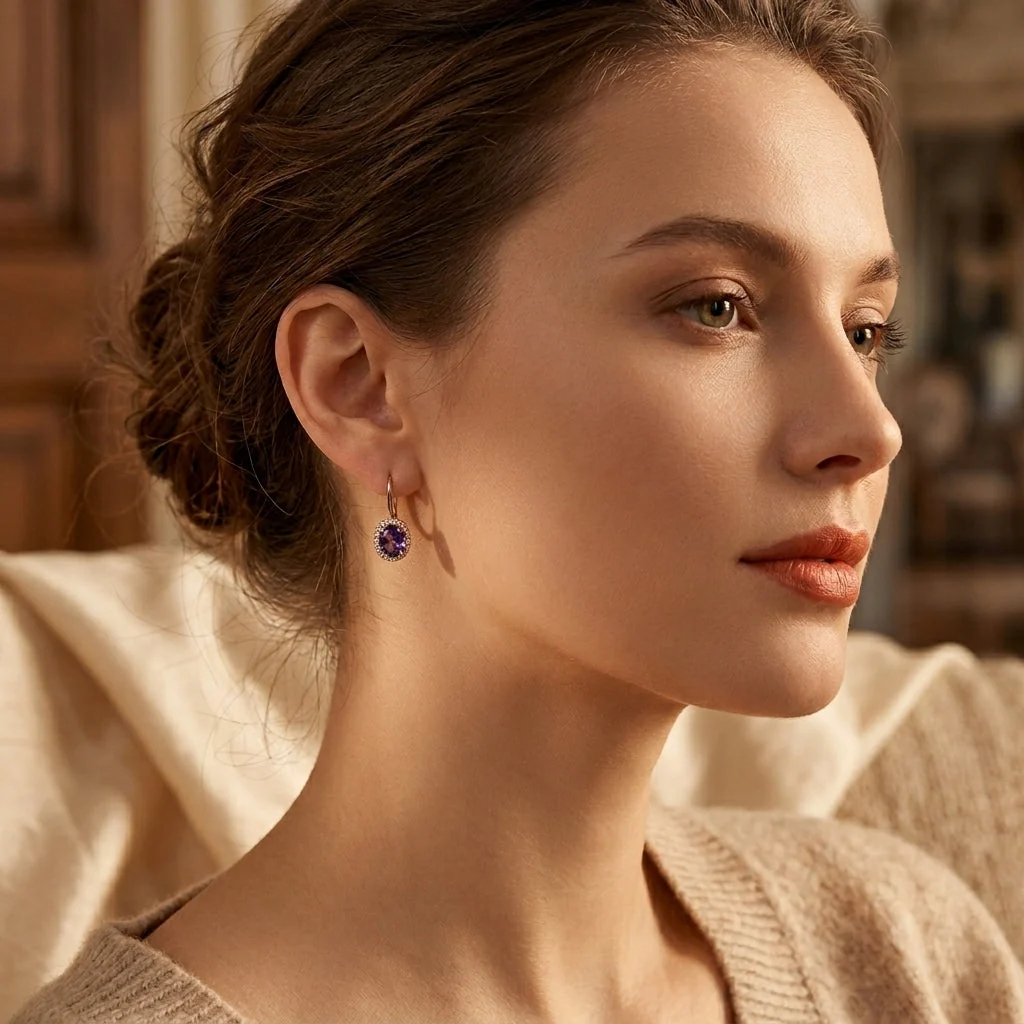 Gold Amethyst Crown Earrings - Image 2