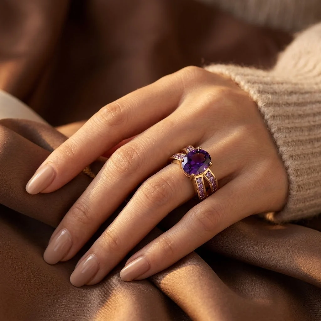 Gold Amethyst Split Band Ring - Image 2