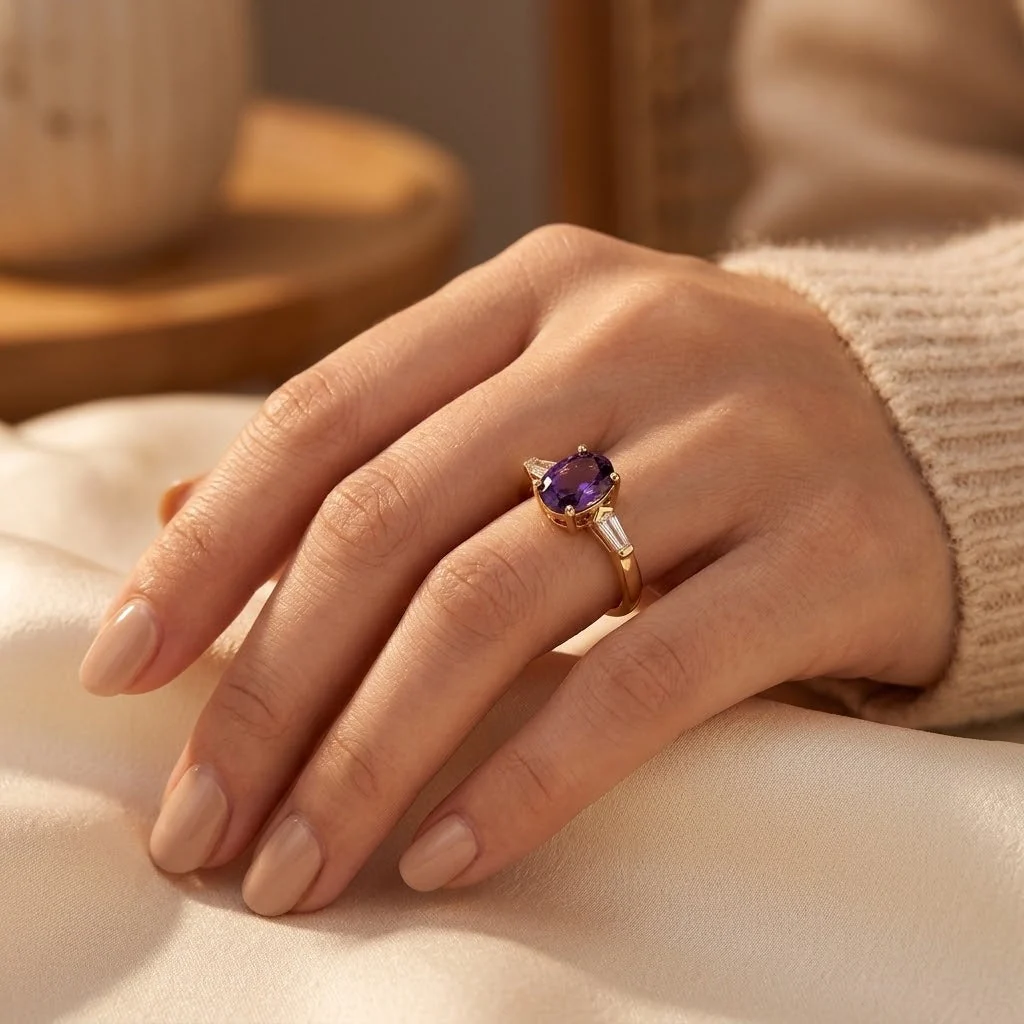 Gold Amethyst Three-Stone Ring - Image 2
