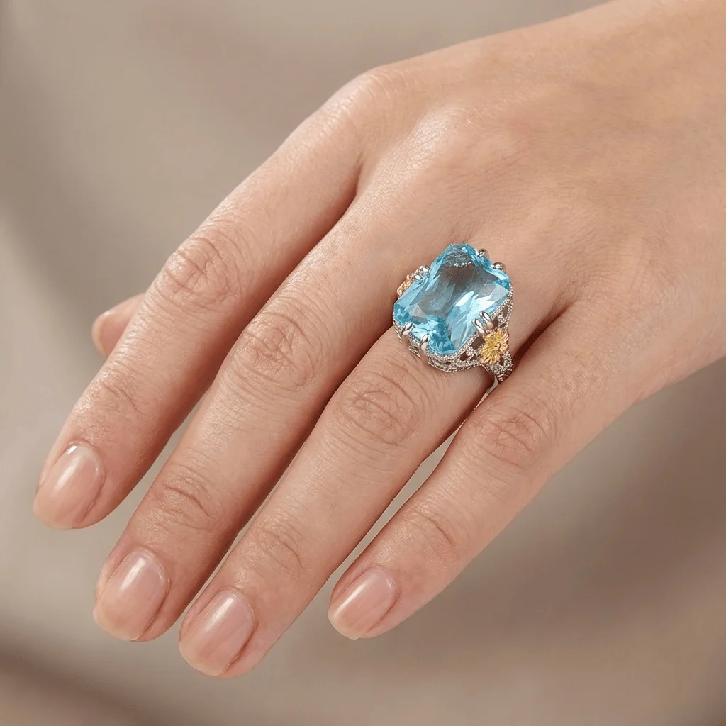 GOLD AQUAMARINE VINTAGE RING - Image 2