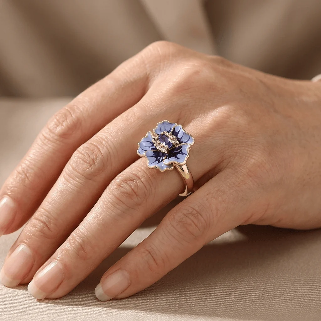 GOLD BLUE BLOSSOM RING - Image 2