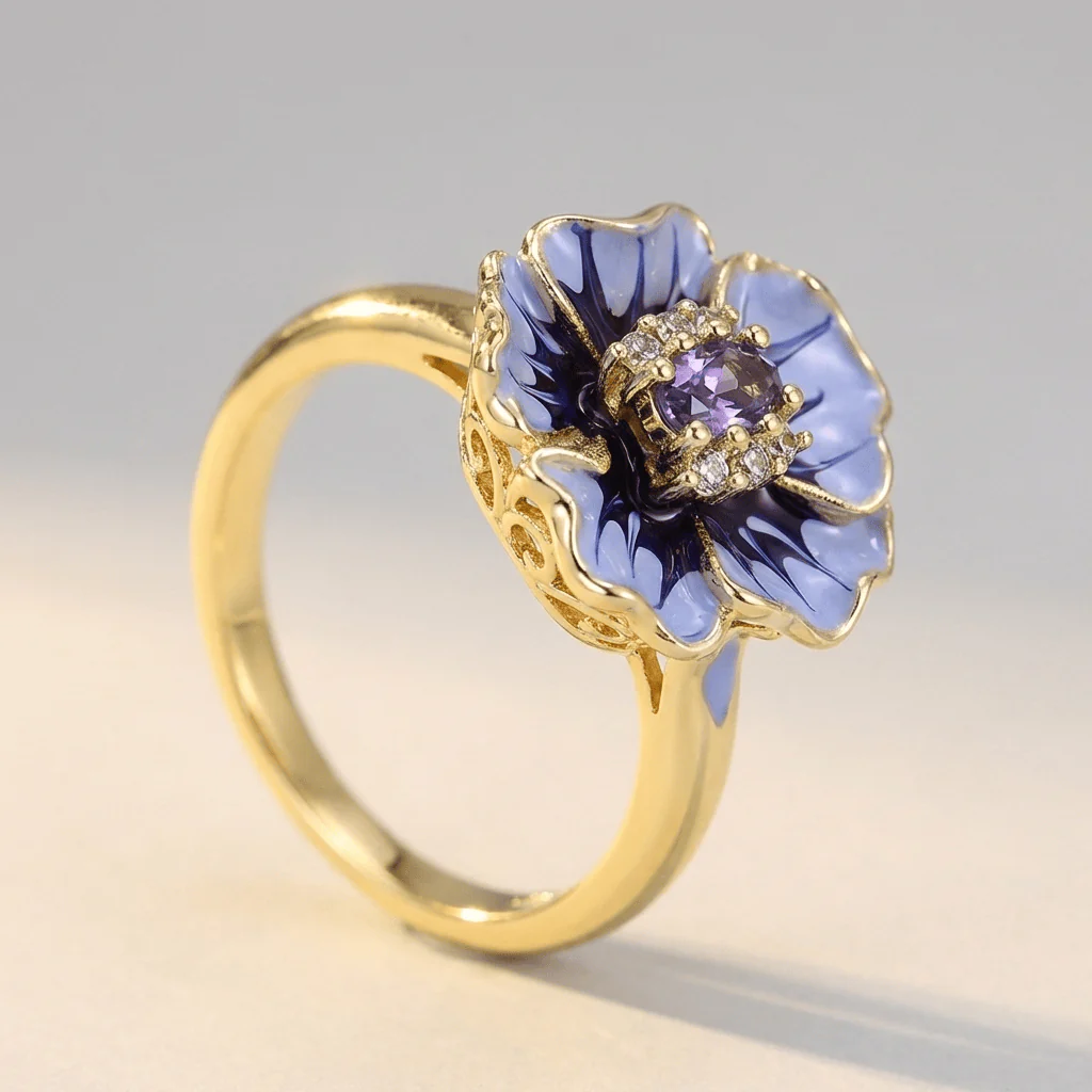 GOLD BLUE BLOSSOM RING - Image 3