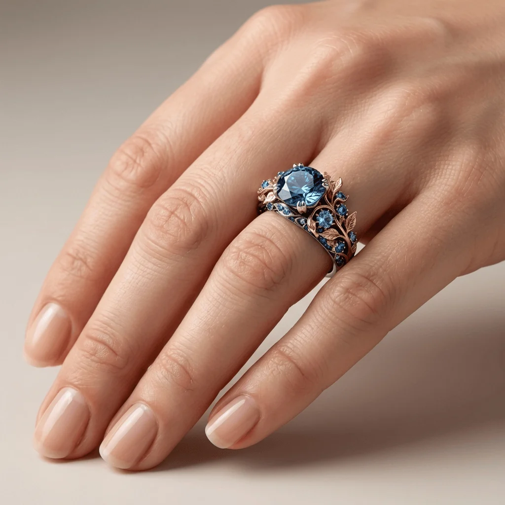 GOLD & BLUE TOPAZ VINTAGE RING - Image 2