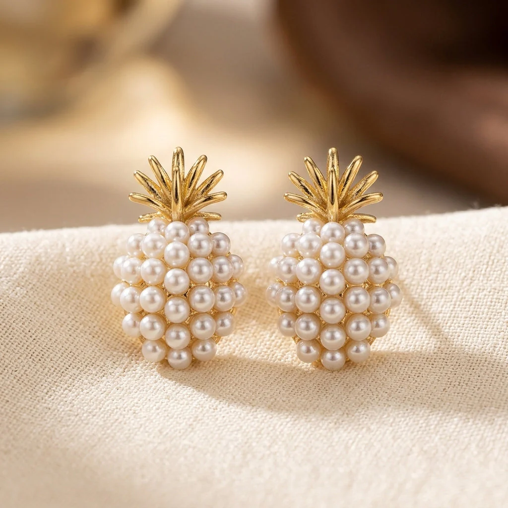 Gold Cluster Pearl Stud Earrings