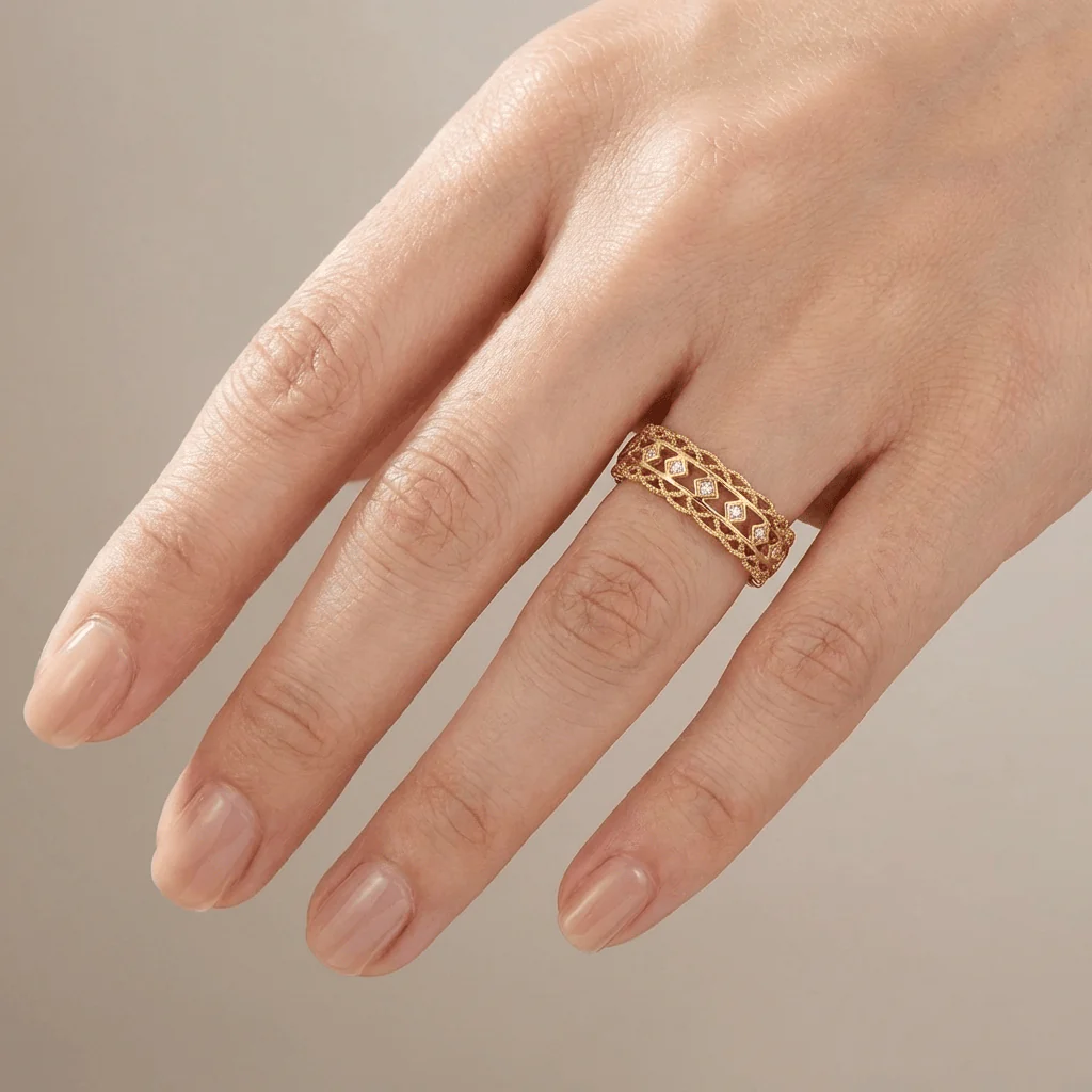 GOLD DIAMOND OPEN WORK RING - Image 2
