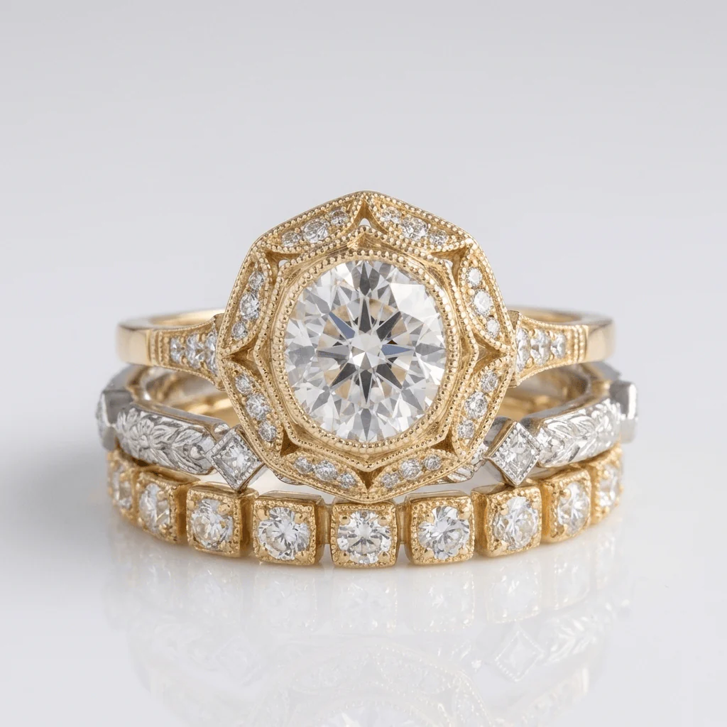 GOLD DIAMOND OVAL FILIGREE RING
