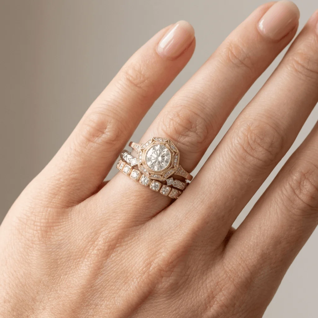 GOLD DIAMOND OVAL FILIGREE RING - Image 2