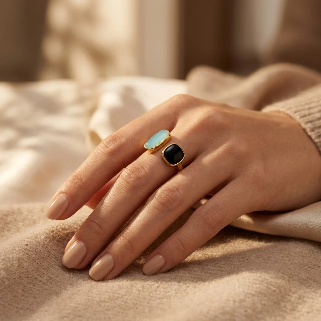 Gold Dual Stone Open Ring - Image 2