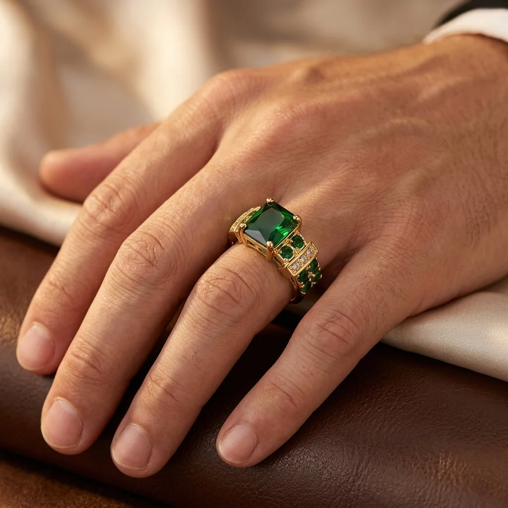 Gold Emerald Geometric Ring - Image 2