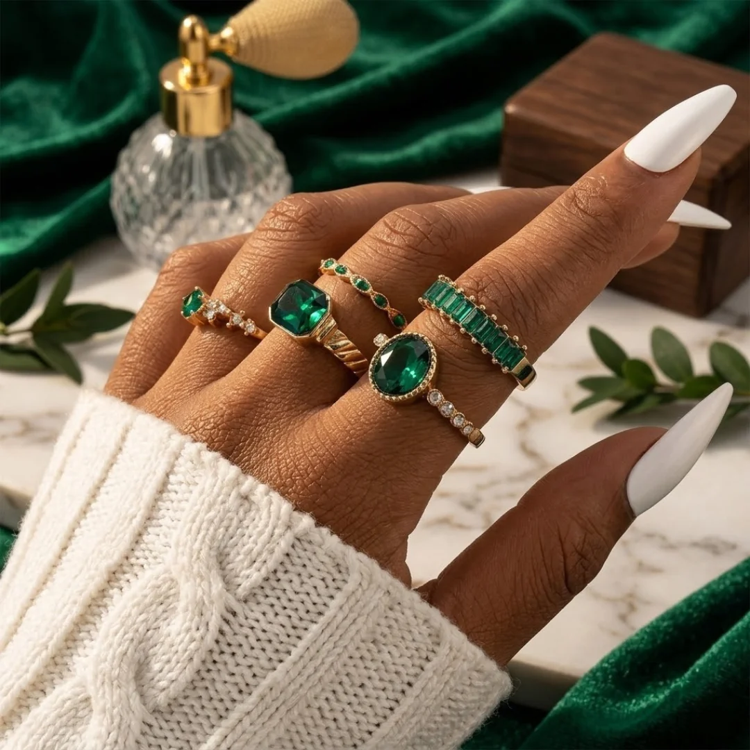 Gold Emerald Ring Set - Image 2
