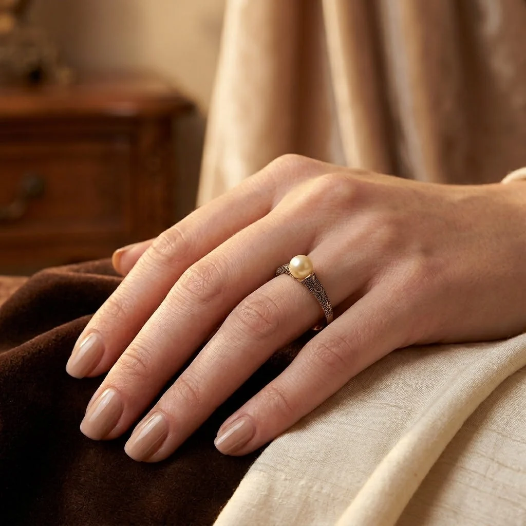 Gold Filigree Pearl Ring - Image 2