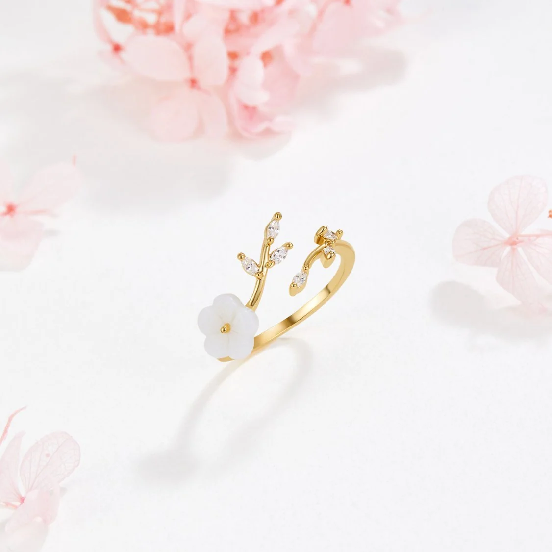 Gold Floral and Leaf Open Ring - Image 5