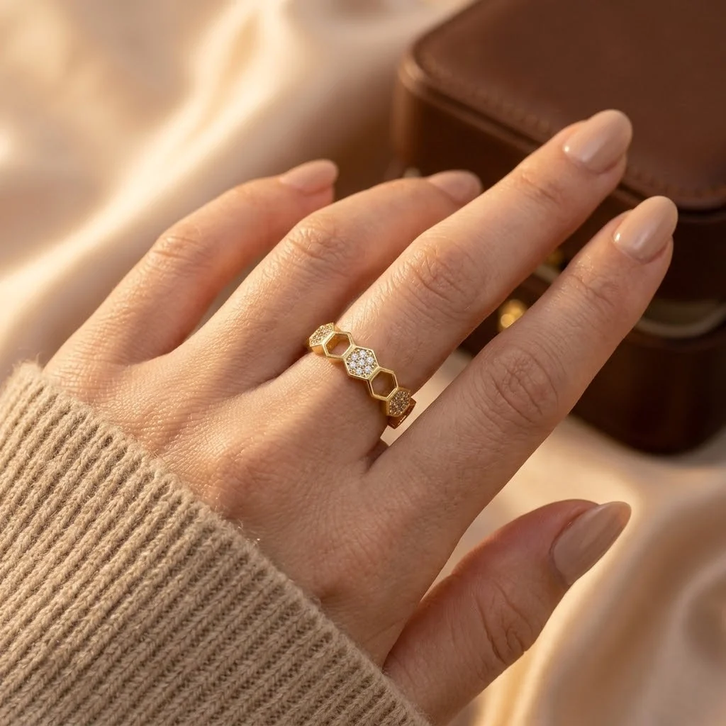 Gold Geometric Open Ring - Image 2