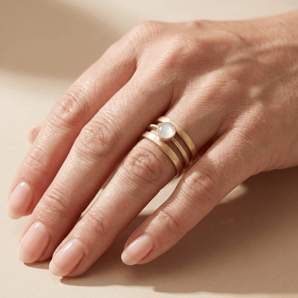 GOLD MOONSTONE BAND RING - Image 2