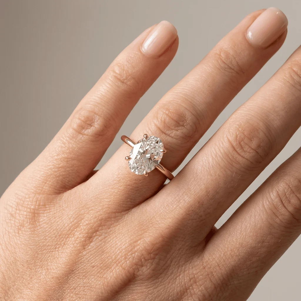 GOLD OVAL DIAMOND SOLITAIRE RING - Image 2