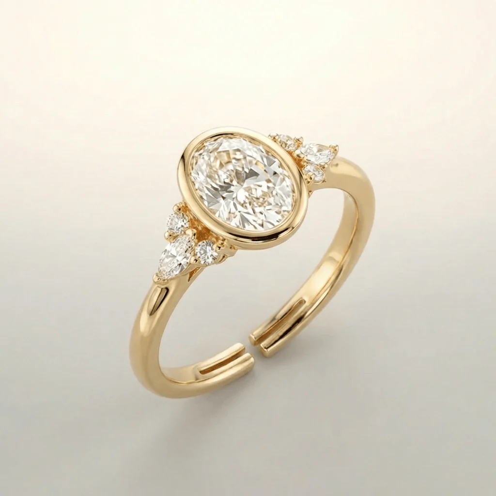 GOLD OVAL ZIRCONIA PEAR TRIO RING - (ADJUSTABLE)