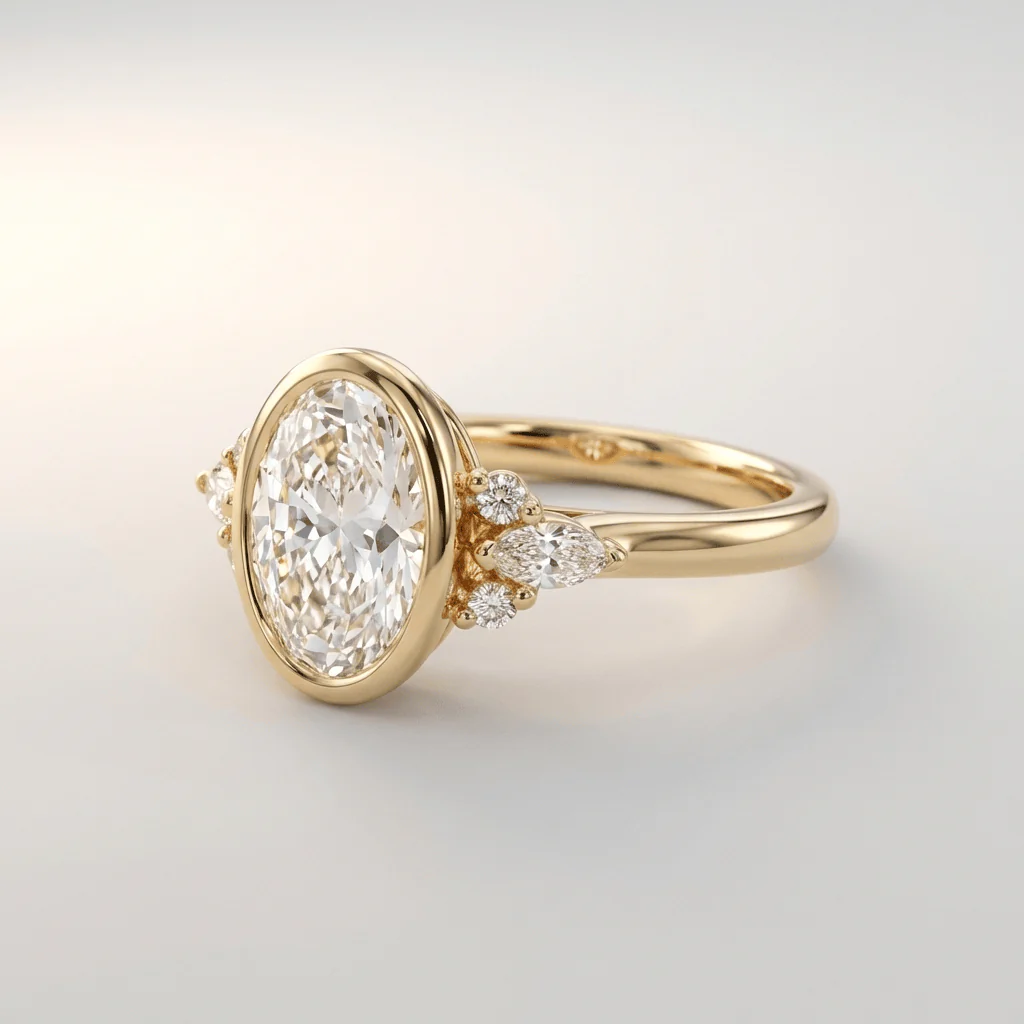 GOLD OVAL ZIRCONIA PEAR TRIO RING - (ADJUSTABLE) - Image 3