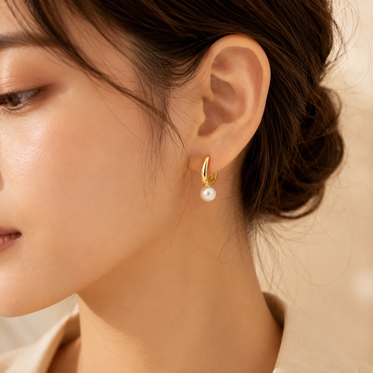 Gold Pearl Hoop Earrings - Image 2