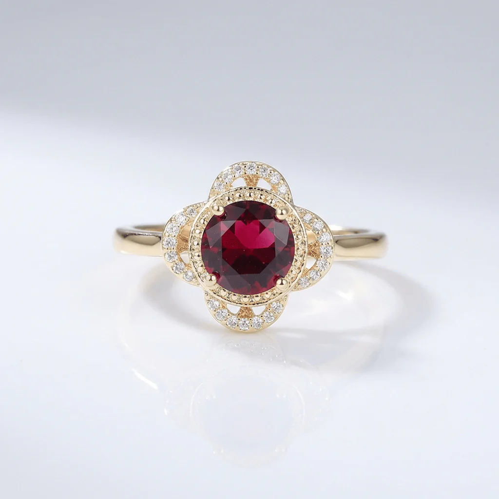 GOLD RUBY DIAMOND HALO RING