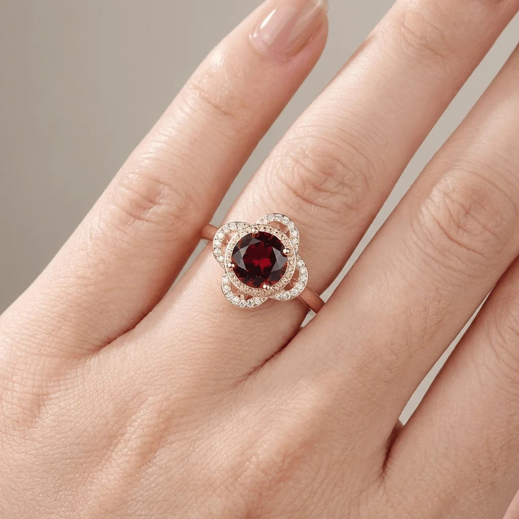 GOLD RUBY DIAMOND HALO RING - Image 2