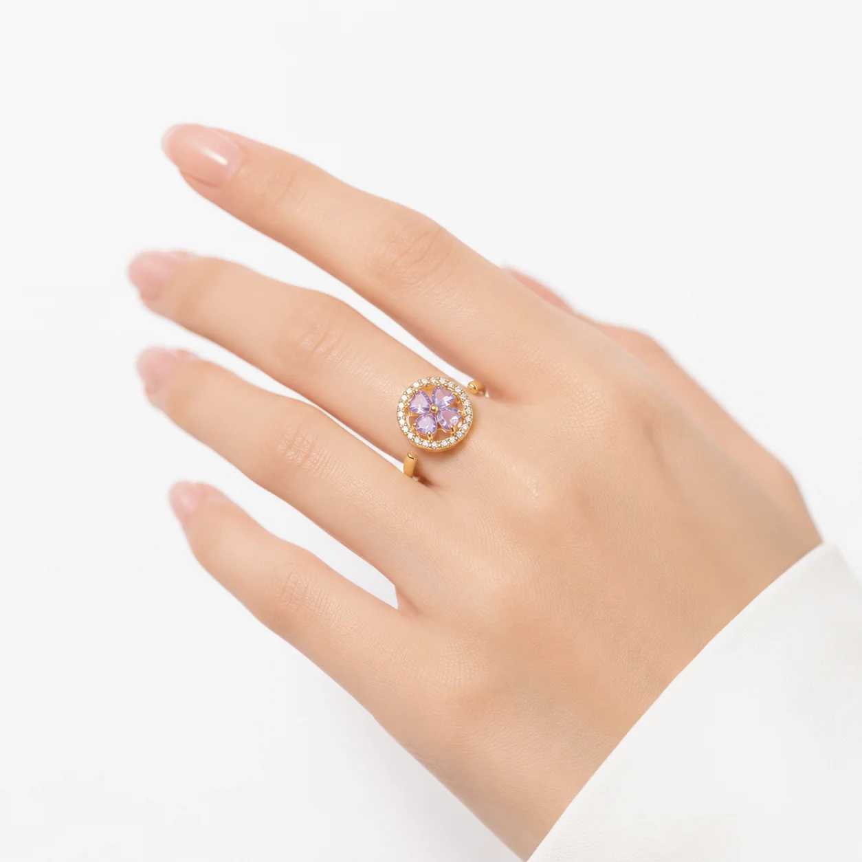 Gold Sapphire Floral Ring - Image 2