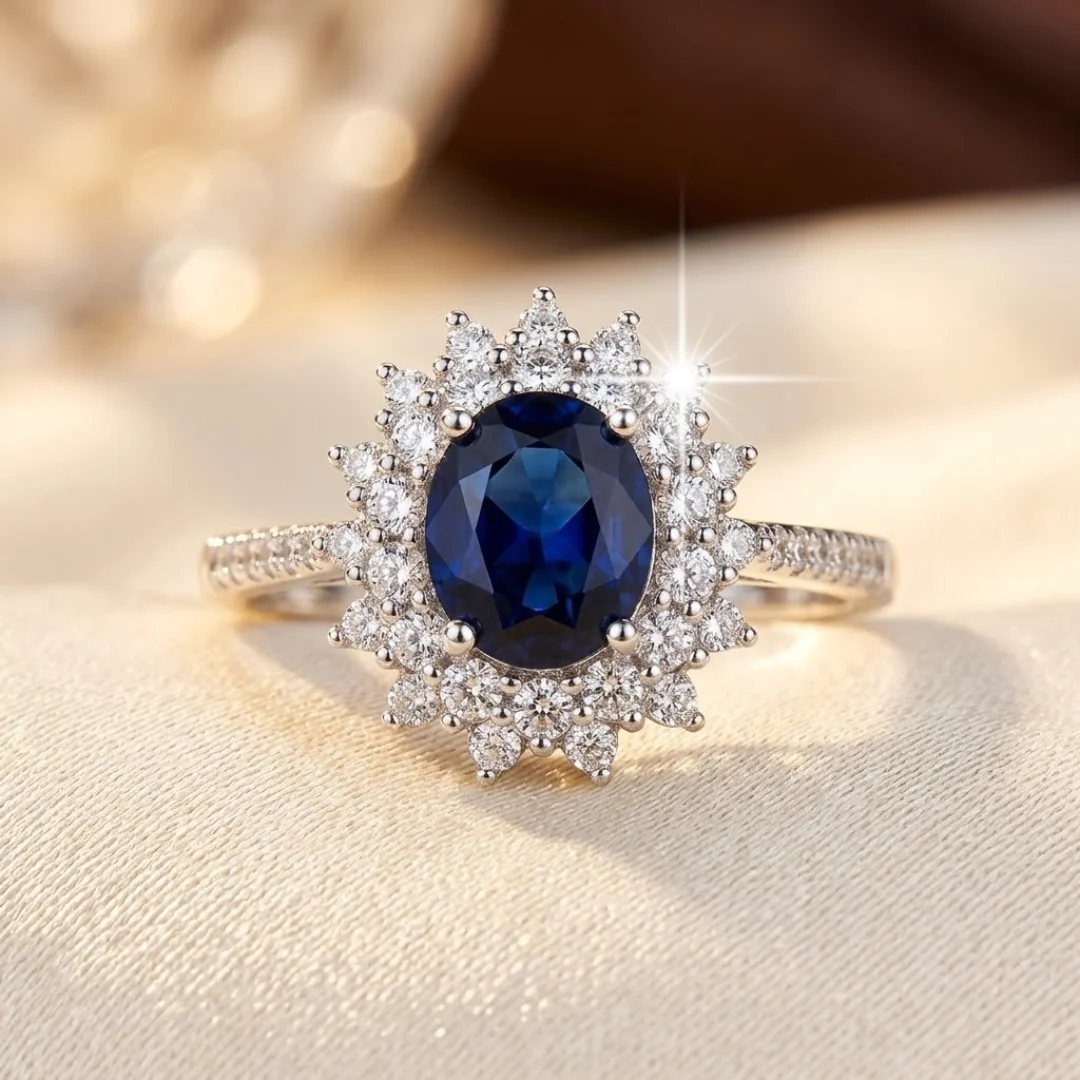 Gold Sapphire Halo Ring - Image 3