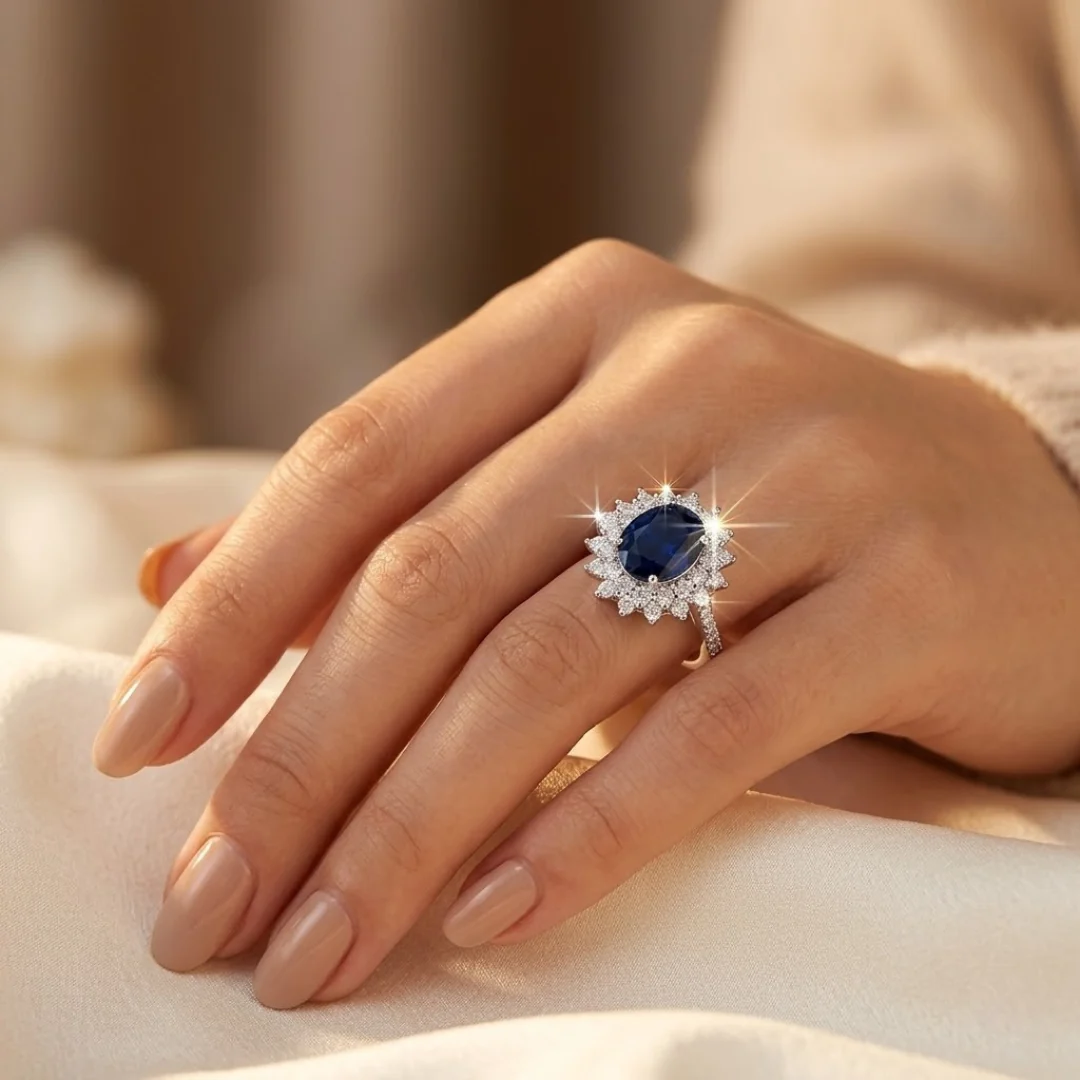 Gold Sapphire Halo Ring - Image 4