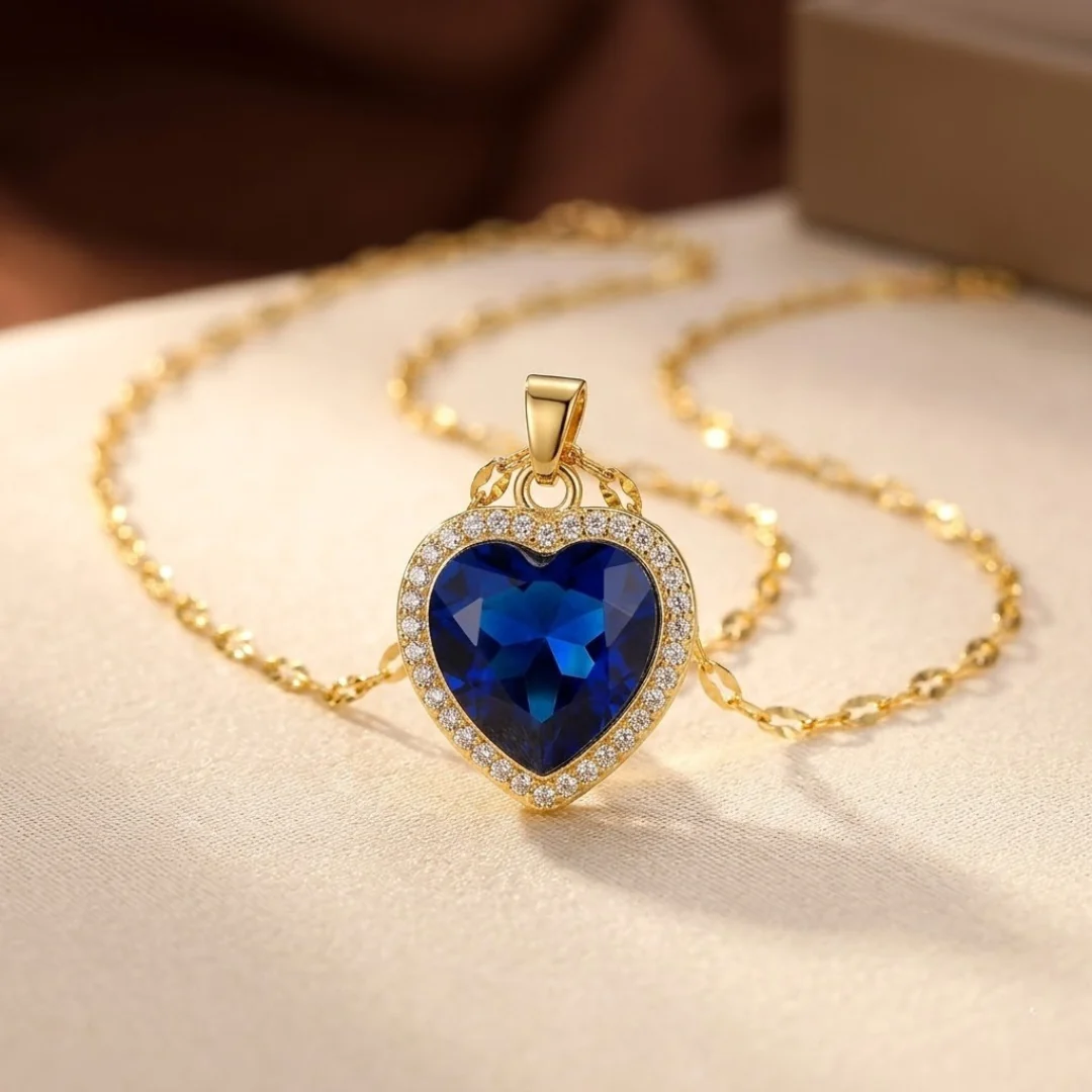 Gold Sapphire Heart Necklace - Image 2