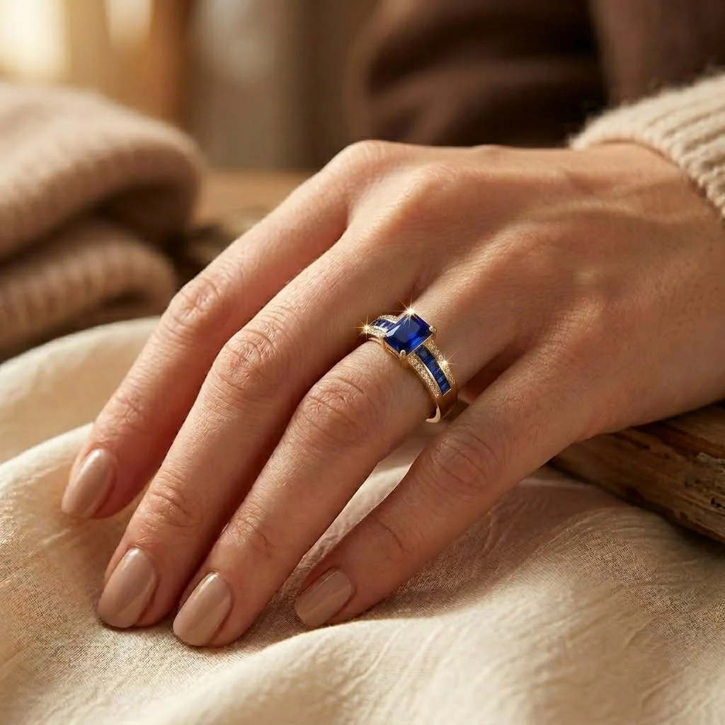 Gold Sapphire Square-Cut Ring - Image 2