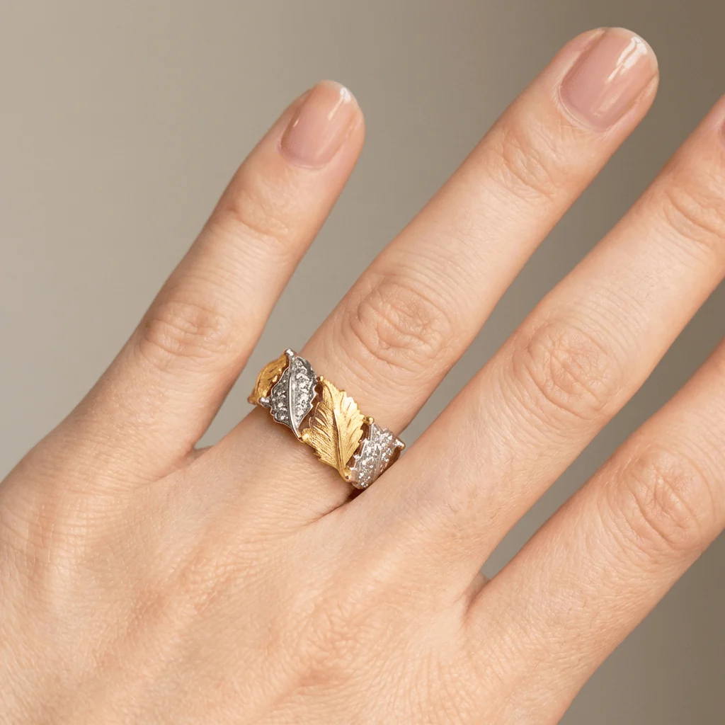 GOLD SILVER LEAF PAVE RING - (ADJUSTABLE) - Image 2