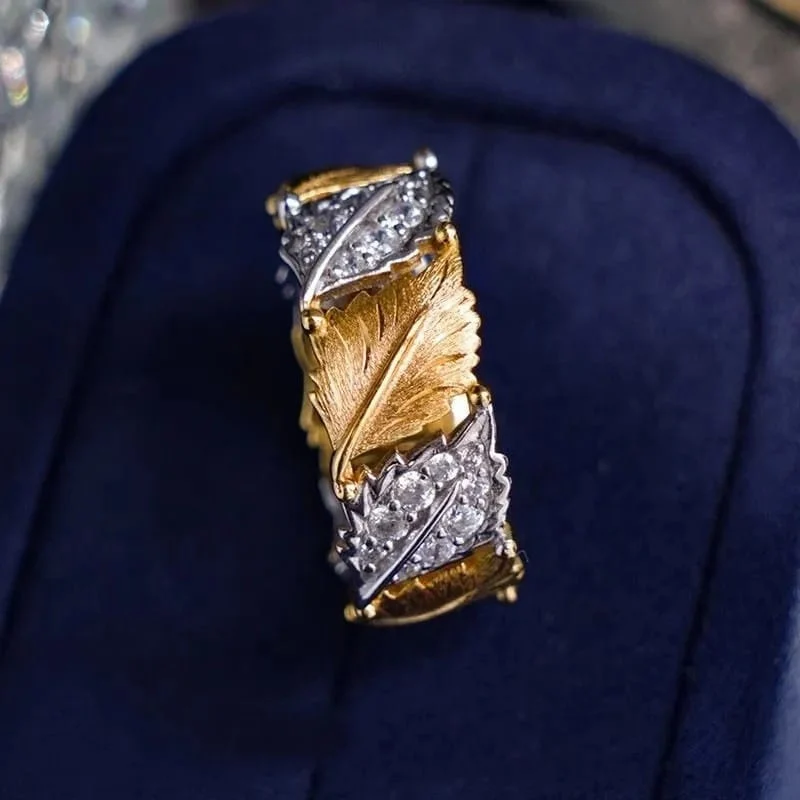 GOLD SILVER LEAF PAVE RING - (ADJUSTABLE) - Image 3