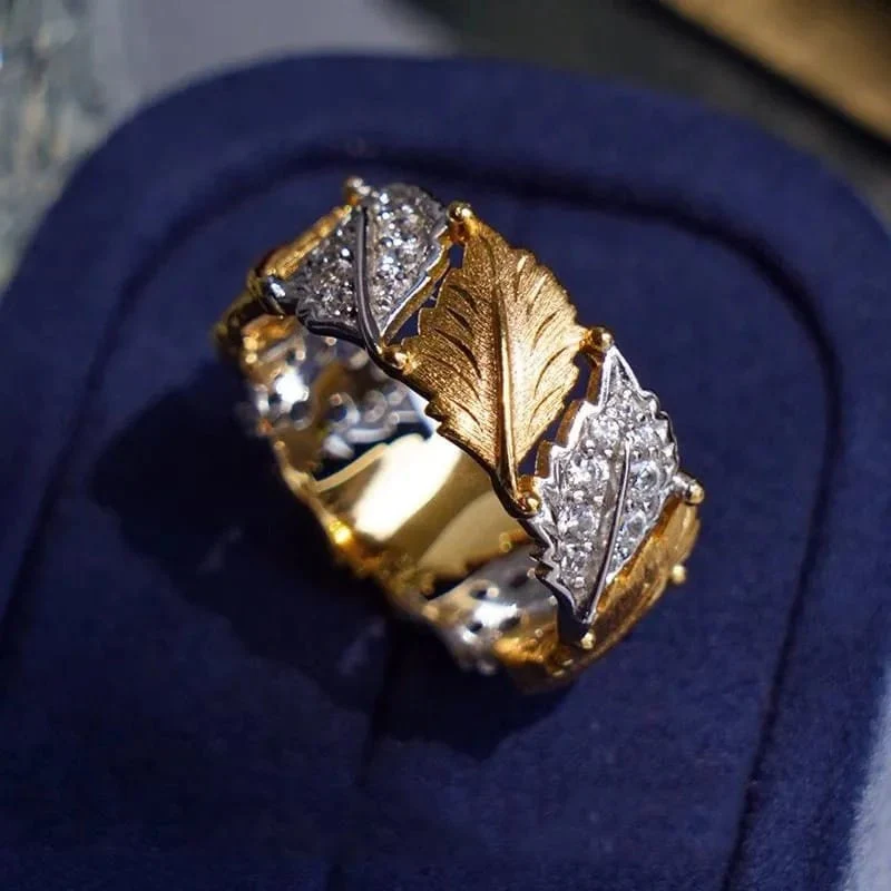 GOLD SILVER LEAF PAVE RING - (ADJUSTABLE) - Image 4