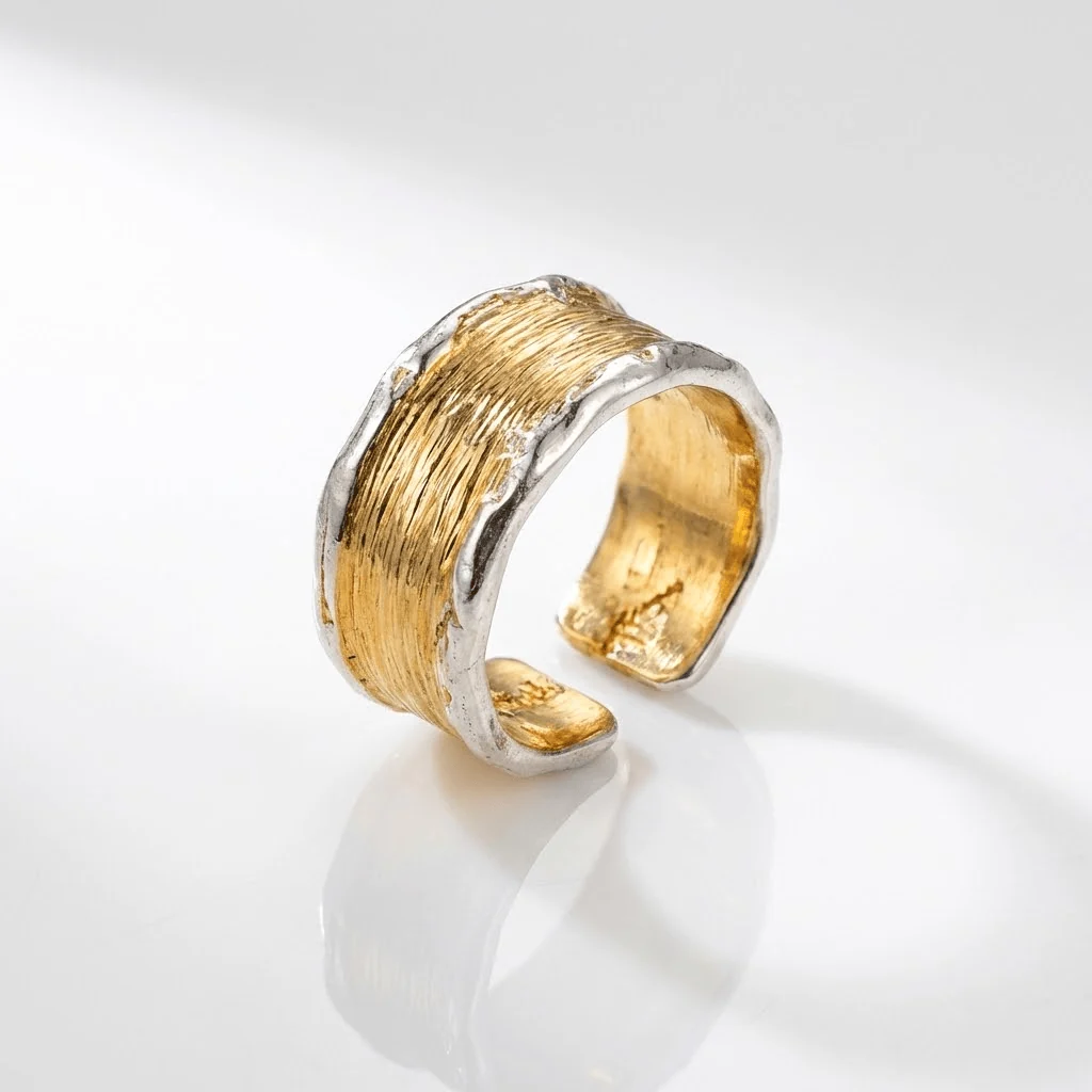 HANDMADE GOLD SILVER TWO TONE RING - (ADJUSTABLE)