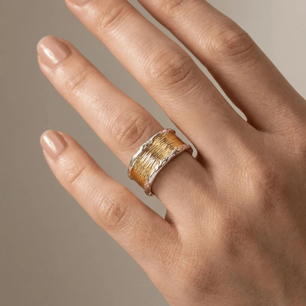 HANDMADE GOLD SILVER TWO TONE RING - (ADJUSTABLE) - Image 2