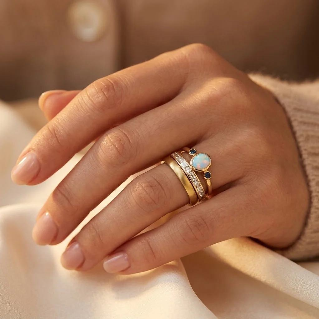 Gold Stacked Bezel Ring Set - Image 2