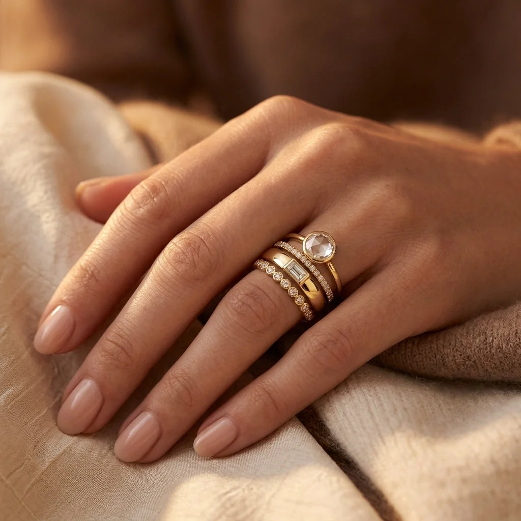 Gold Stacked Bezel Ring Set - Image 2