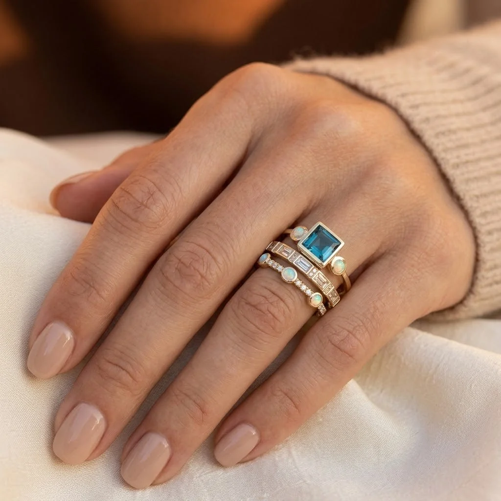 Gold Stacked Geometric Ring Set - Image 2